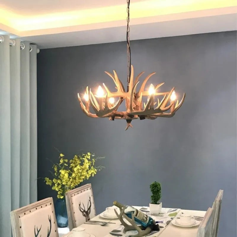 Resin Art Chandelier Metal Antler-Shaped Pendant Light for Living Room Dining Room Rustic Romantic Design | Sansoti