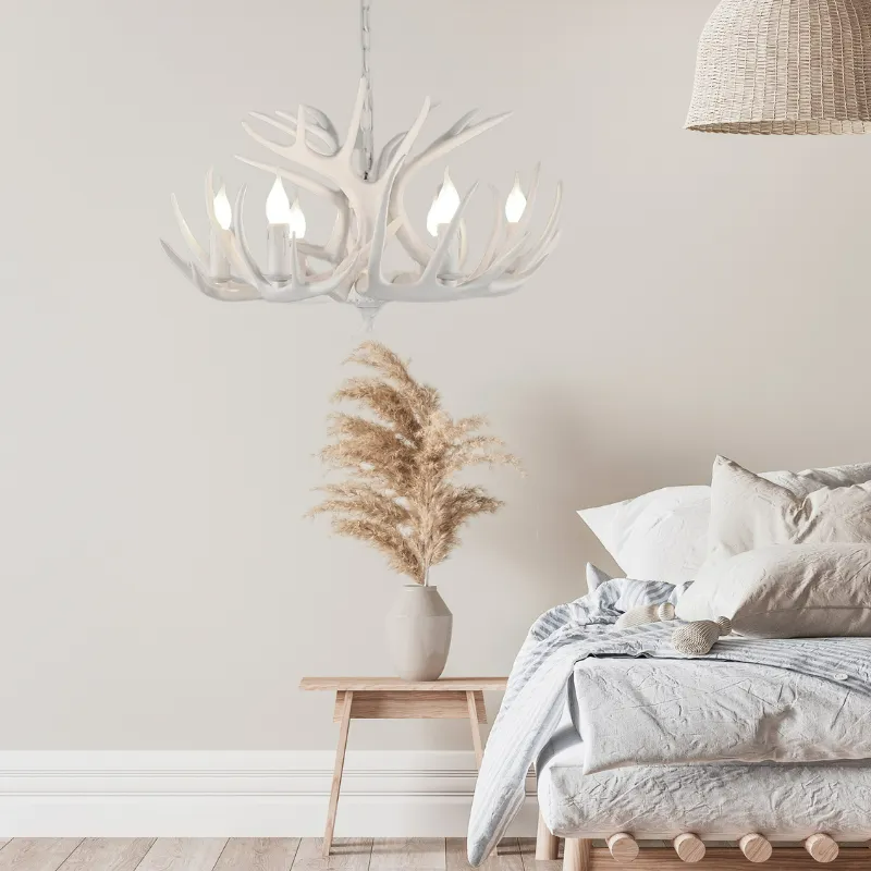 Resin Art Chandelier Metal Antler-Shaped Pendant Light for Living Room Dining Room Rustic Romantic Design | Sansoti