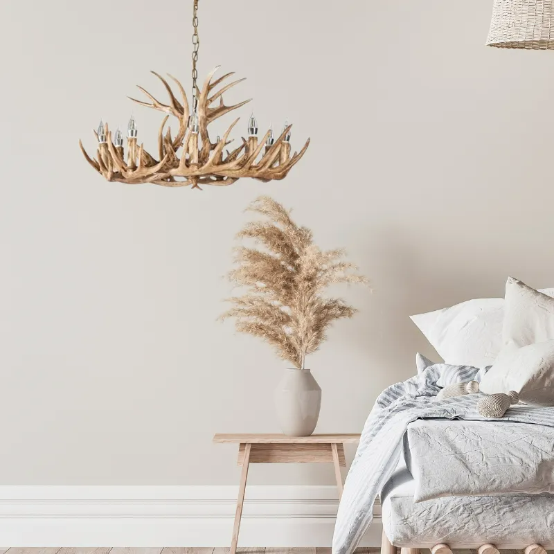 Resin Art Chandelier Metal Antler-Shaped Pendant Light for Living Room Dining Room Rustic Romantic Design | Sansoti