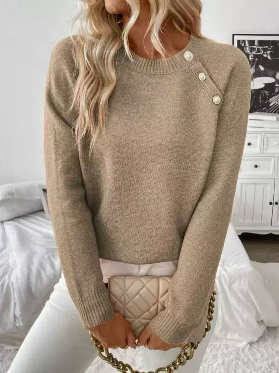 Knitted Sweater with Pearl Buttons for Women Warm Relaxed Pullover Elegant Knitwear Winter Comfortable Casual | Sansoti