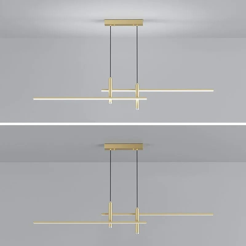 Linear Pendant Light Metal Adjustable Cord Dining Room Kitchen Island Spotlights Black Gold 90-120cm Modern Design | Sansoti
