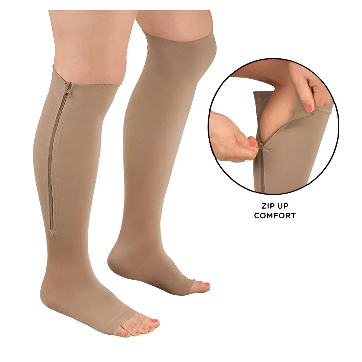 Compressiekousen met rits, 20-30 mmHg, open teen, therapeutische medische ondersteuning, beenkousen voor dames en heren | Sansoti