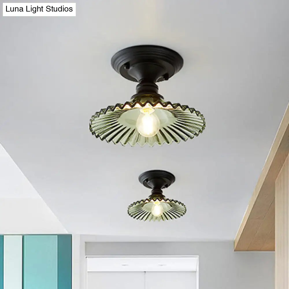 Industriële Plafondarmatuur met Geribbeld Glas – Groen/Helder Retro Fitting E26/E27 | Sansoti