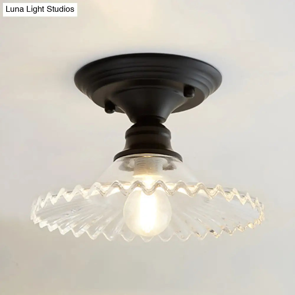 Industriële Plafondarmatuur met Geribbeld Glas – Groen/Helder Retro Fitting E26/E27 | Sansoti