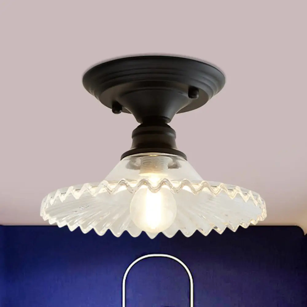 Industriële Plafondarmatuur met Geribbeld Glas – Groen/Helder Retro Fitting E26/E27 | Sansoti