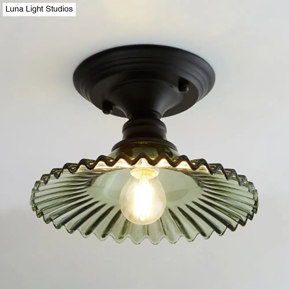 Industriële Plafondarmatuur met Geribbeld Glas – Groen/Helder Retro Fitting E26/E27 | Sansoti