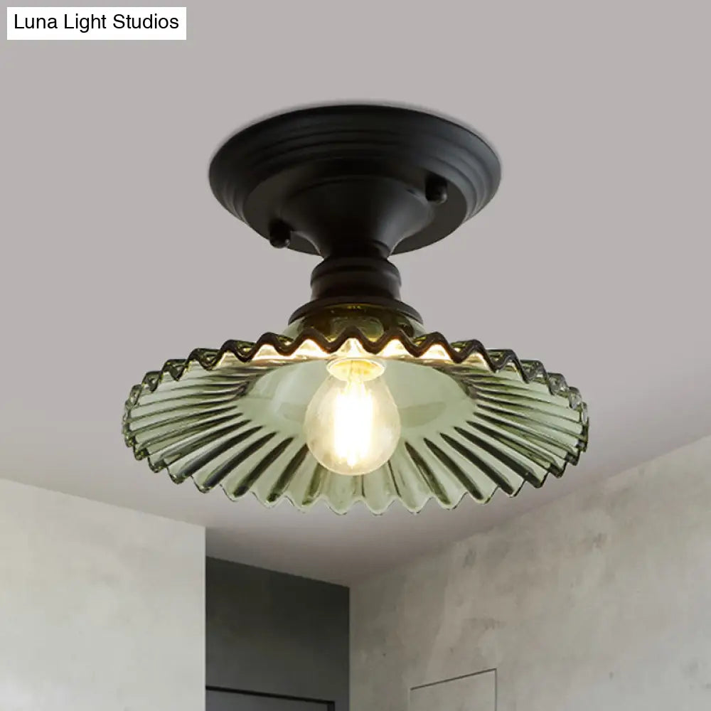 Industriële Plafondarmatuur met Geribbeld Glas – Groen/Helder Retro Fitting E26/E27 | Sansoti