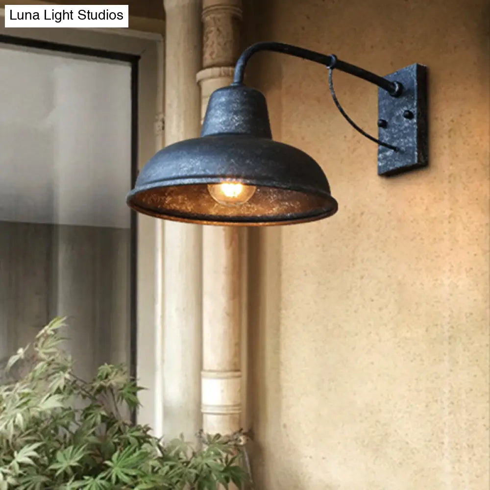Industrial Outdoor Wall Lamp Black Metal Dome Design 1-Light E26 E27 Socket Wall Lighting Patio Garden | Sansoti