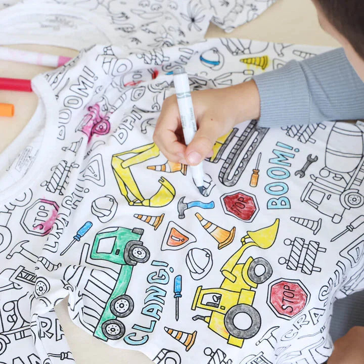 Ausmalbarer Kinderpyjama mit Textilstiften – Kreativ schlafen und zeichnen für Kleinkinder und Schulkinder | Sansoti