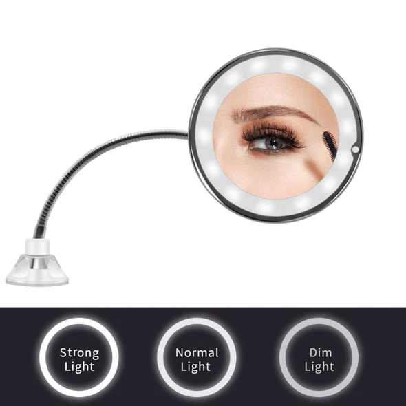 Miroir de maquillage grossissant, grossissement 10x, éclairage LED, col de cygne flexible, ventouse, miroir cosmétique de bureau | Sansoti