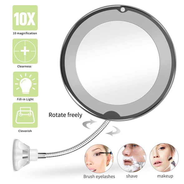 Miroir de maquillage grossissant, grossissement 10x, éclairage LED, col de cygne flexible, ventouse, miroir cosmétique de bureau | Sansoti