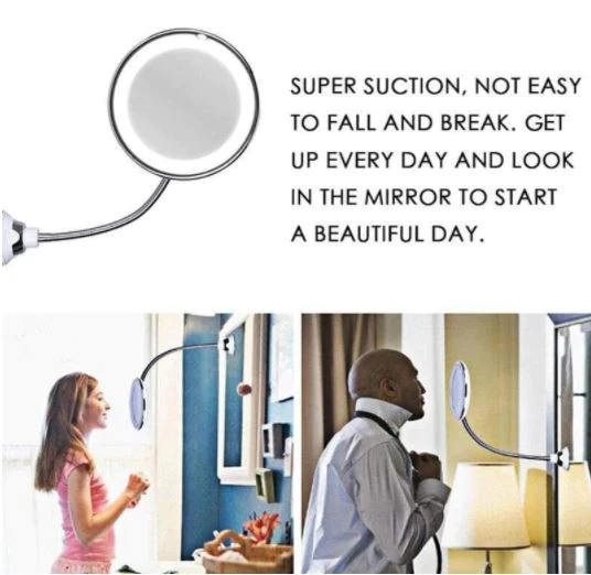 Miroir de maquillage grossissant, grossissement 10x, éclairage LED, col de cygne flexible, ventouse, miroir cosmétique de bureau | Sansoti