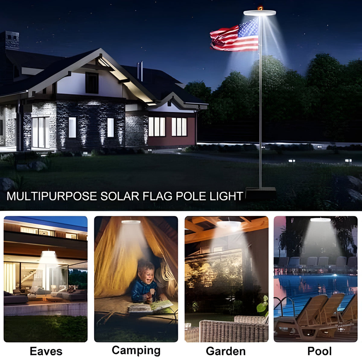 Solarbetriebene LED-Beleuchtung für die Mastspitze, 700 Lumen, weißes Licht, wasserdicht nach IP67, automatisch für den Garten | Sansoti