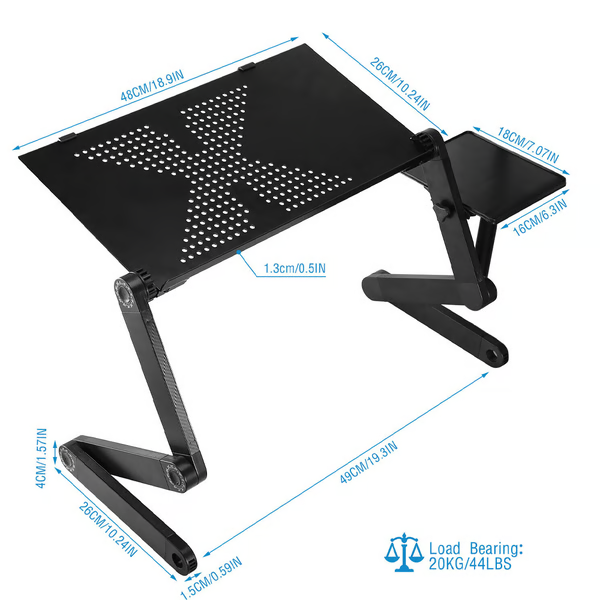 Verstelbare Laptopstandaard met 360° Draaibare Poten en Muismat - Ergonomische Werkhouding voor Thuiswerken Kantoor Bureau Bed - Aluminium Laptop Tafel tot 21 Inch - Koeling Ventilatie | Sansoti