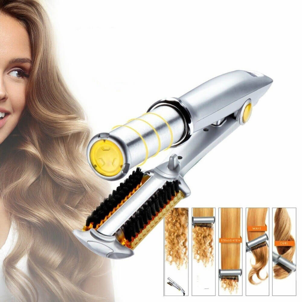 2-in-1 Haarstyler met Roterende Borstel en Keramische Plaat voor Krullen en Stijl Haar | Sansoti