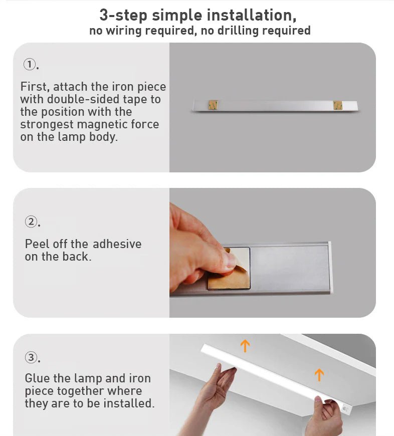 Kastverlichting LED Bewegingssensor Aluminium Zwart USB Oplaadbaar Onderkastlamp Keuken Kledingkast Nachtlamp Draadloos | Sansoti