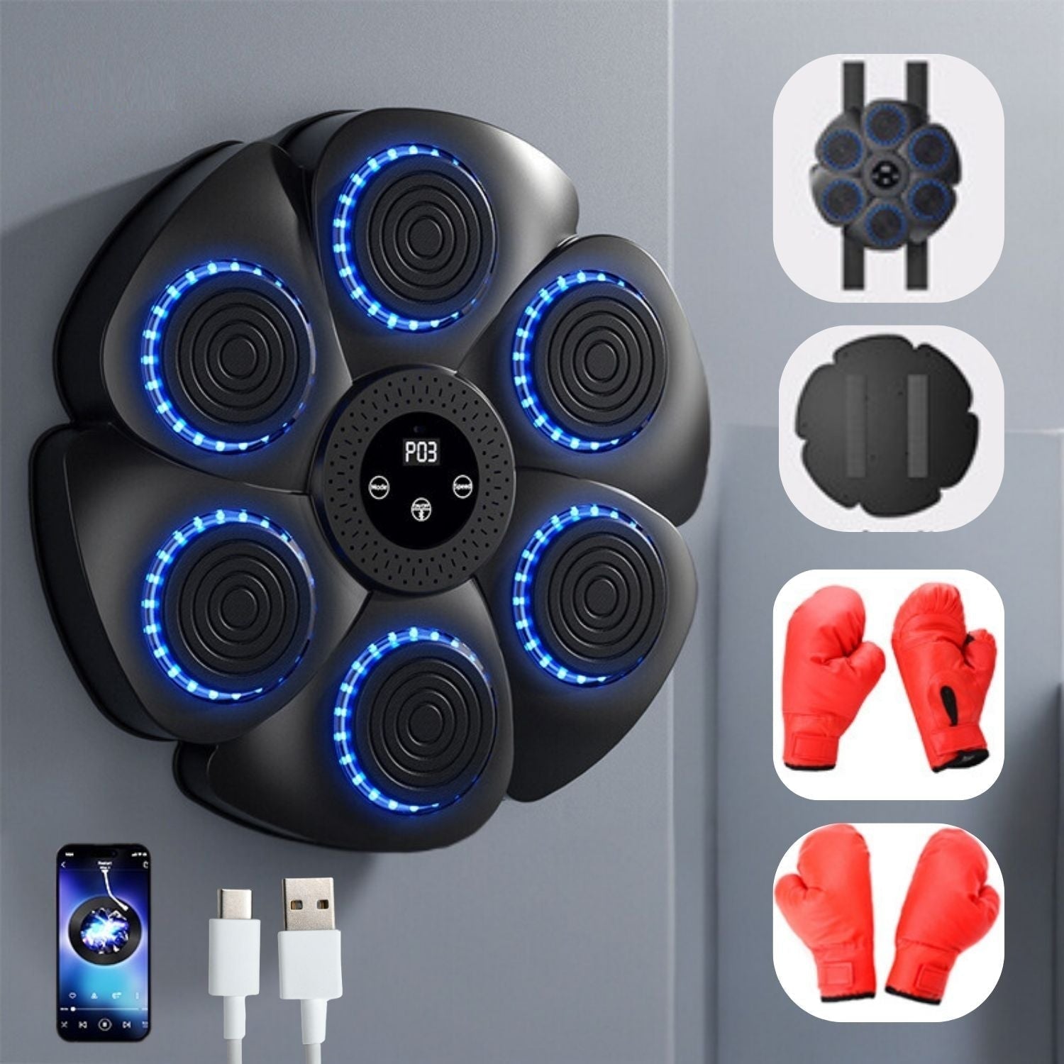 Interactieve Slimme Boksmachine met Bluetooth Muziek voor Thuis Cardio Kracht Reflexen Training Fitness | Sansoti