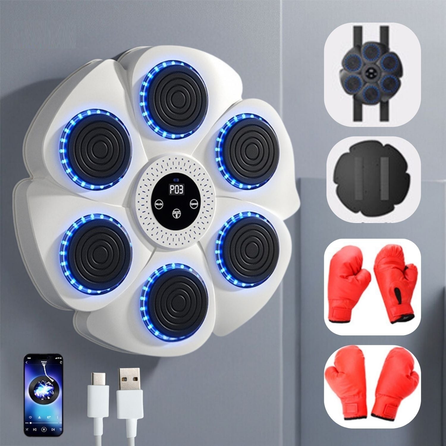 Interactieve Slimme Boksmachine met Bluetooth Muziek voor Thuis Cardio Kracht Reflexen Training Fitness | Sansoti
