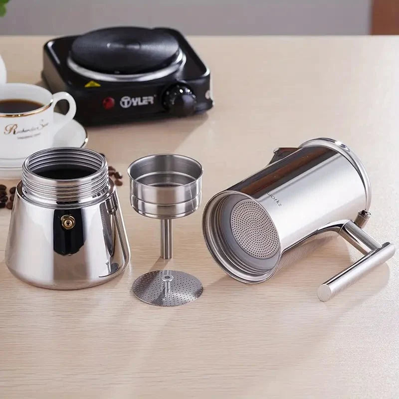 Espressokocher aus Edelstahl 200 ml–500 ml für Induktion, Gas und Elektroherd, Mokkakanne, italienischer Kaffeebereiter | Sansoti