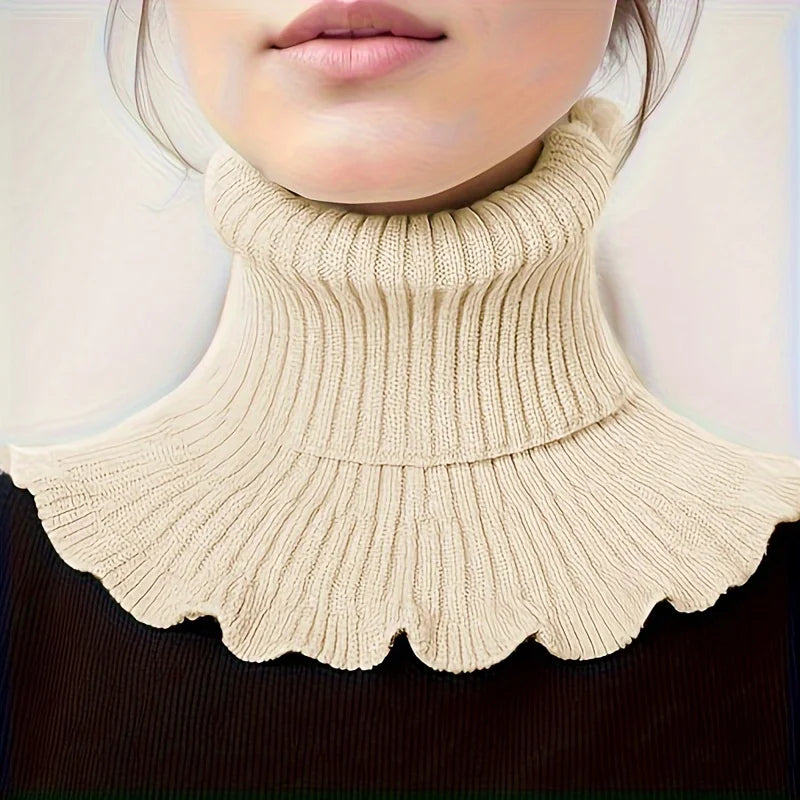 Écharpe tube tricotée pour femme avec bord plissé, extensible, coupe-vent, chaude, en imitation daim de cerf, tour de cou de 60 cm | Sansoti