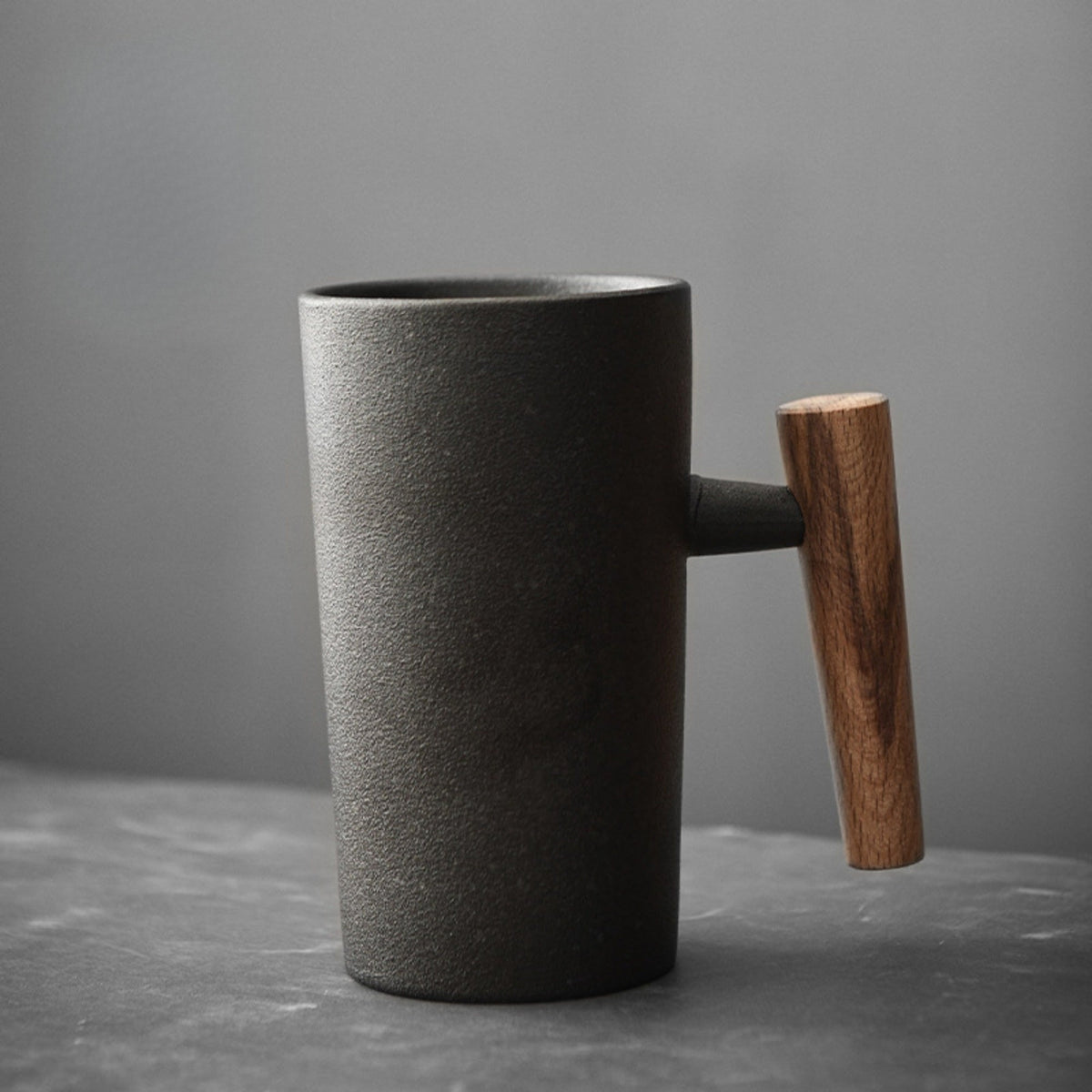 Ceramic Mug 220ml Stone Texture Wooden Handle Coffee Tea Hot Beverage Moment Ergonomic Comfort Kitchen | Sansoti