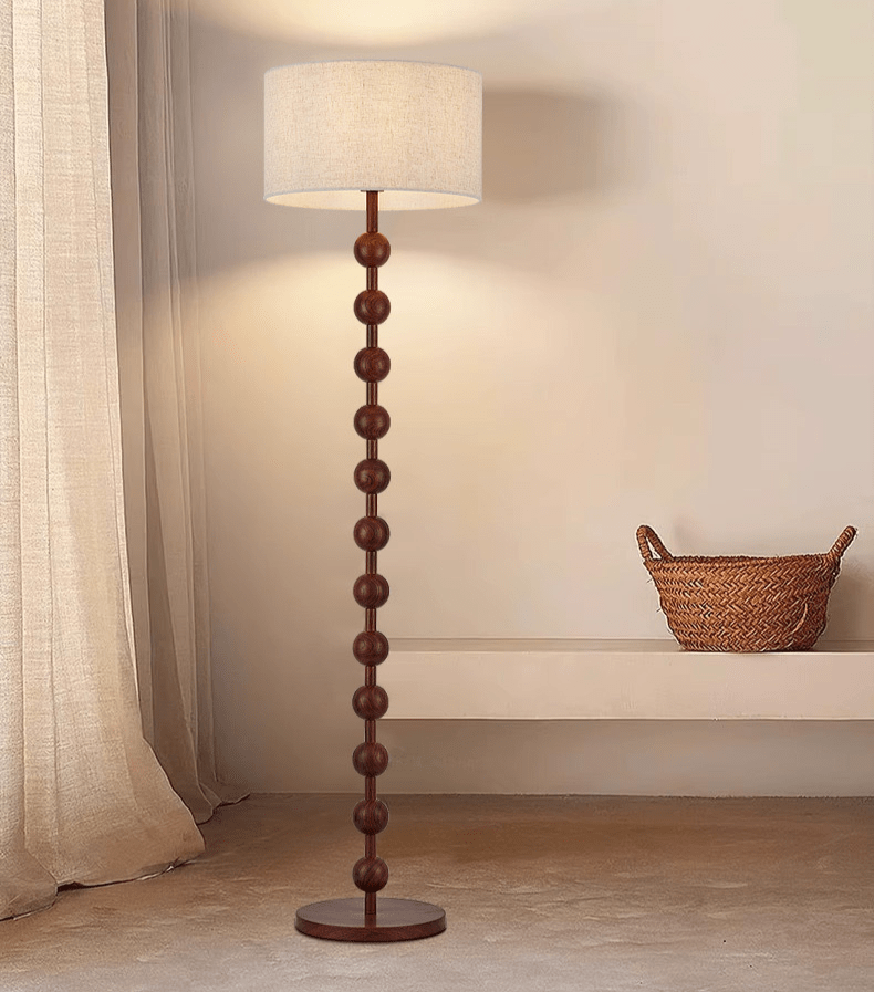 Vloerlamp Hout Bollen Japandi Linnen Kap 170cm Woonkamer | Sansoti