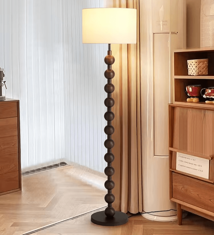 Vloerlamp Hout Bollen Japandi Linnen Kap 170cm Woonkamer | Sansoti