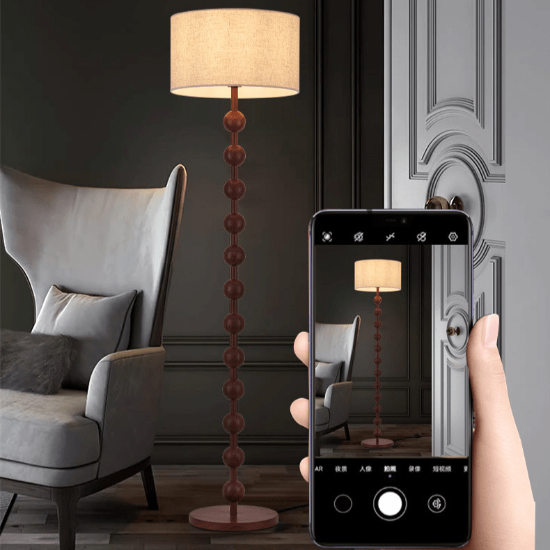 Vloerlamp Hout Bollen Japandi Linnen Kap 170cm Woonkamer | Sansoti