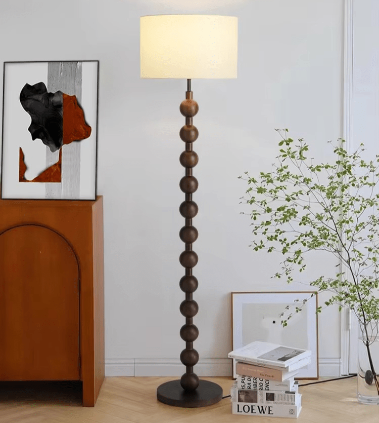 Vloerlamp Hout Bollen Japandi Linnen Kap 170cm Woonkamer | Sansoti