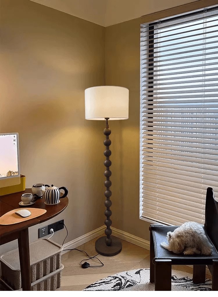 Vloerlamp Hout Bollen Japandi Linnen Kap 170cm Woonkamer | Sansoti