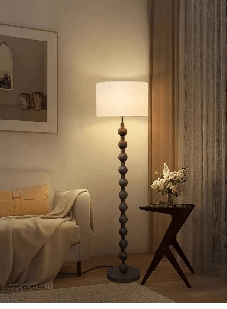 Vloerlamp Hout Bollen Japandi Linnen Kap 170cm Woonkamer | Sansoti