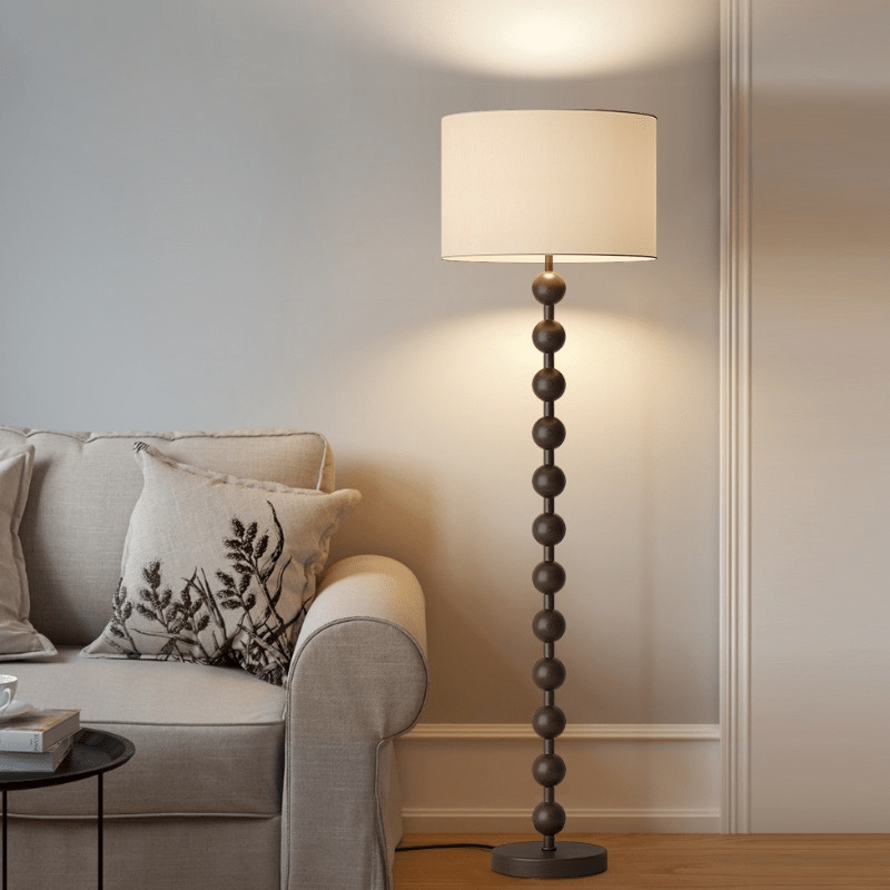 Vloerlamp Hout Bollen Japandi Linnen Kap 170cm Woonkamer | Sansoti