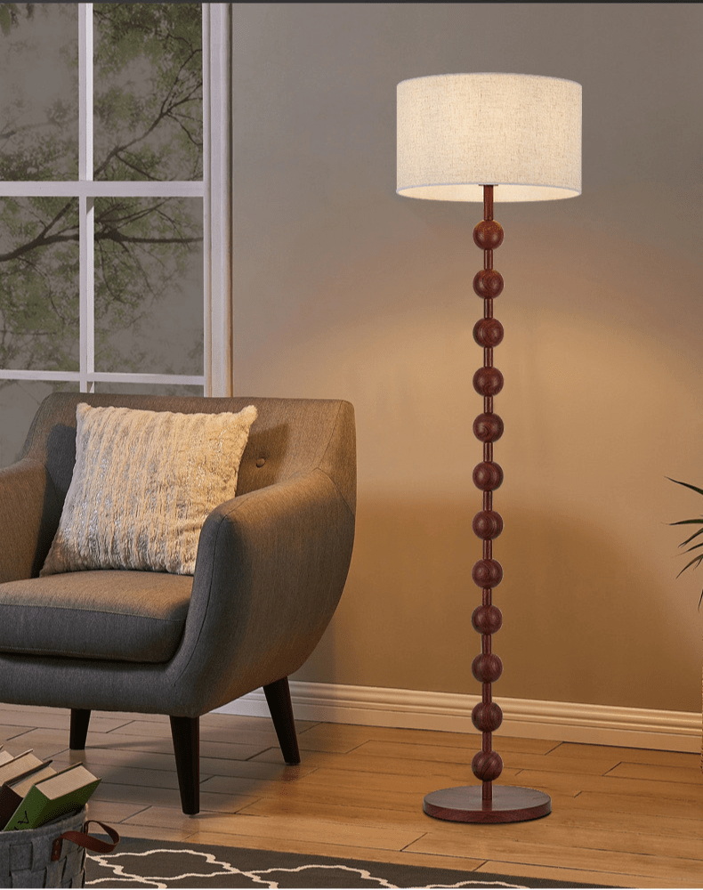 Vloerlamp Hout Bollen Japandi Linnen Kap 170cm Woonkamer | Sansoti