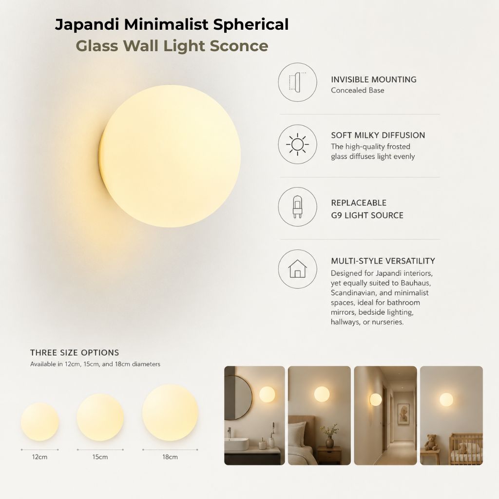 Kinkiet kula z matowego szkła, G9 LED, biały, 12–18 cm, unoszący się design, nowoczesne oświetlenie do przedpokoju, łazienki, sypialni i salonu | Sansoti