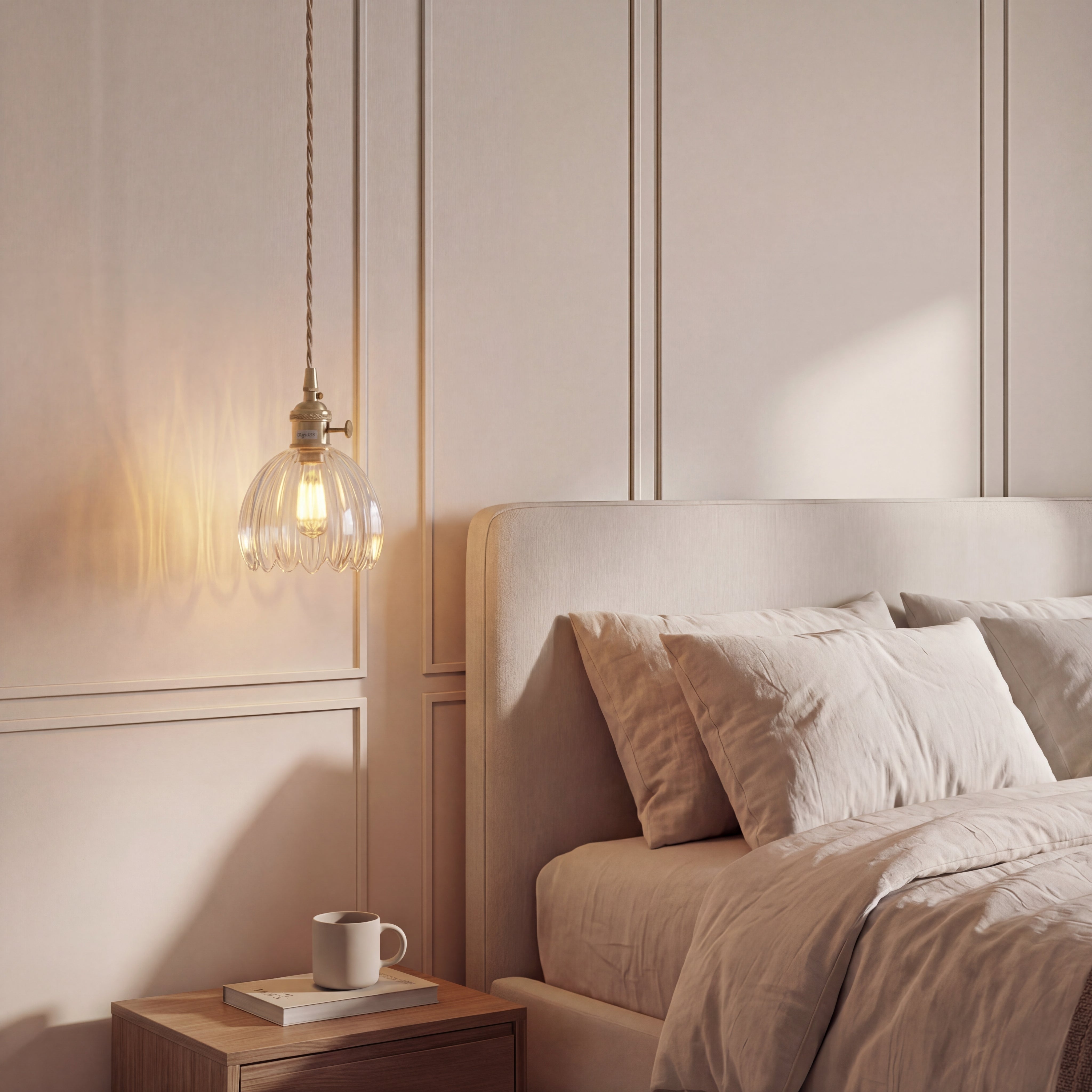 Szklana lampa wisząca E27 Połączenie szkła i metalu Skandynawski design Jadalnia Salon Lampa do jadalni Minimalizm | Sansoti