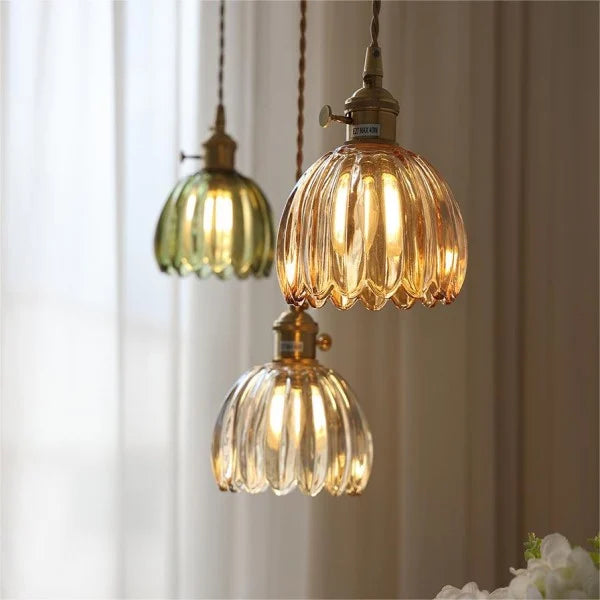 Suspension verre E27 ambre forme tulipe rétro table à manger salon hall vintage lampe suspendue en verre éclairage d'ambiance | Restfield