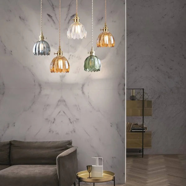 Suspension Verre Fleur Japonaise Rétro Métal 12cm E27 Lampe Suspendue Salon Chambre Ambiance | Restfield