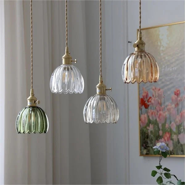 Suspension Verre Fleur Japonaise Rétro Métal 12cm E27 Lampe Suspendue Salon Chambre Ambiance | Restfield