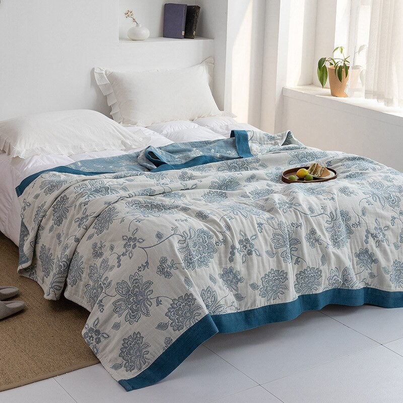 Plaid en coton à motif floral, couverture douce pour lit et canapé, confort quatre saisons, plaid décoratif pour la maison | Sansoti
