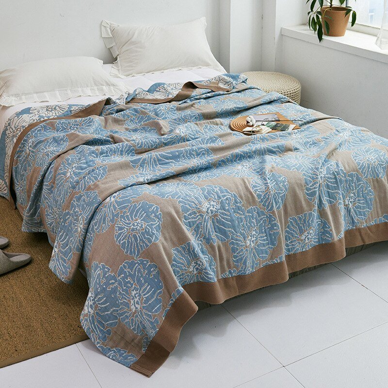 Plaid en coton à motif floral, couverture douce pour lit et canapé, confort quatre saisons, plaid décoratif pour la maison | Sansoti