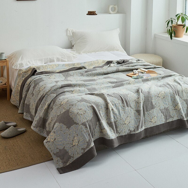 Plaid en coton à motif floral, couverture douce pour lit et canapé, confort quatre saisons, plaid décoratif pour la maison | Sansoti