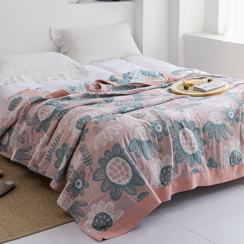 Plaid en coton à motif floral, couverture douce pour lit et canapé, confort quatre saisons, plaid décoratif pour la maison | Sansoti