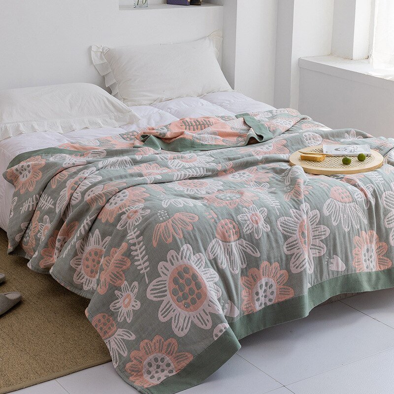 Plaid en coton à motif floral, couverture douce pour lit et canapé, confort quatre saisons, plaid décoratif pour la maison | Sansoti