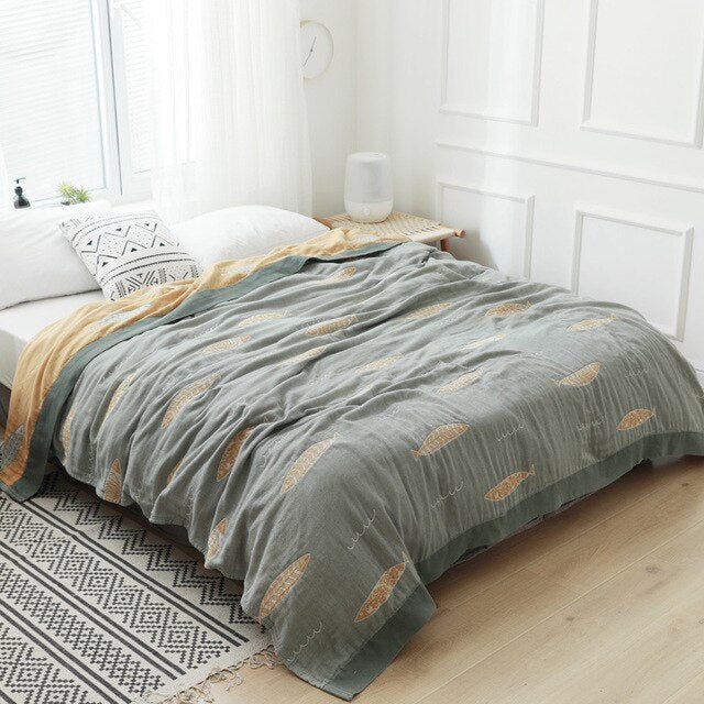 Plaid en coton à motif floral, couverture douce pour lit et canapé, confort quatre saisons, plaid décoratif pour la maison | Sansoti