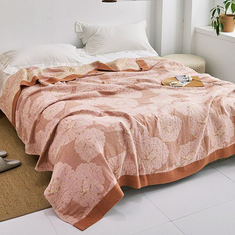 Plaid en coton à motif floral, couverture douce pour lit et canapé, confort quatre saisons, plaid décoratif pour la maison | Sansoti
