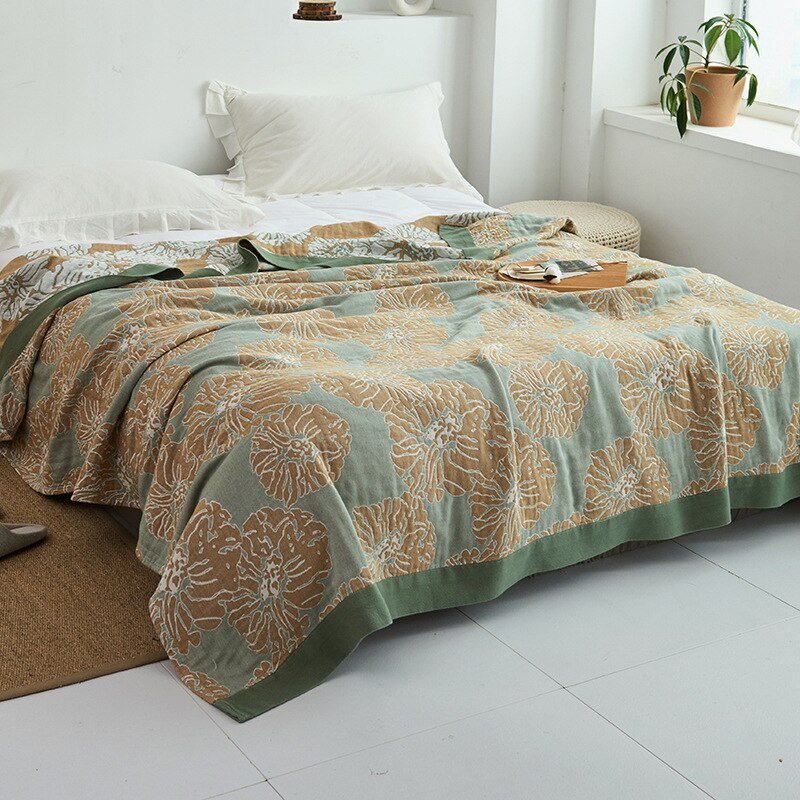 Plaid en coton à motif floral, couverture douce pour lit et canapé, confort quatre saisons, plaid décoratif pour la maison | Sansoti