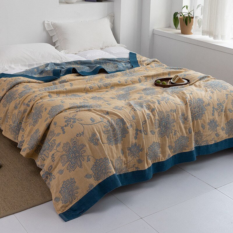 Plaid en coton à motif floral, couverture douce pour lit et canapé, confort quatre saisons, plaid décoratif pour la maison | Sansoti