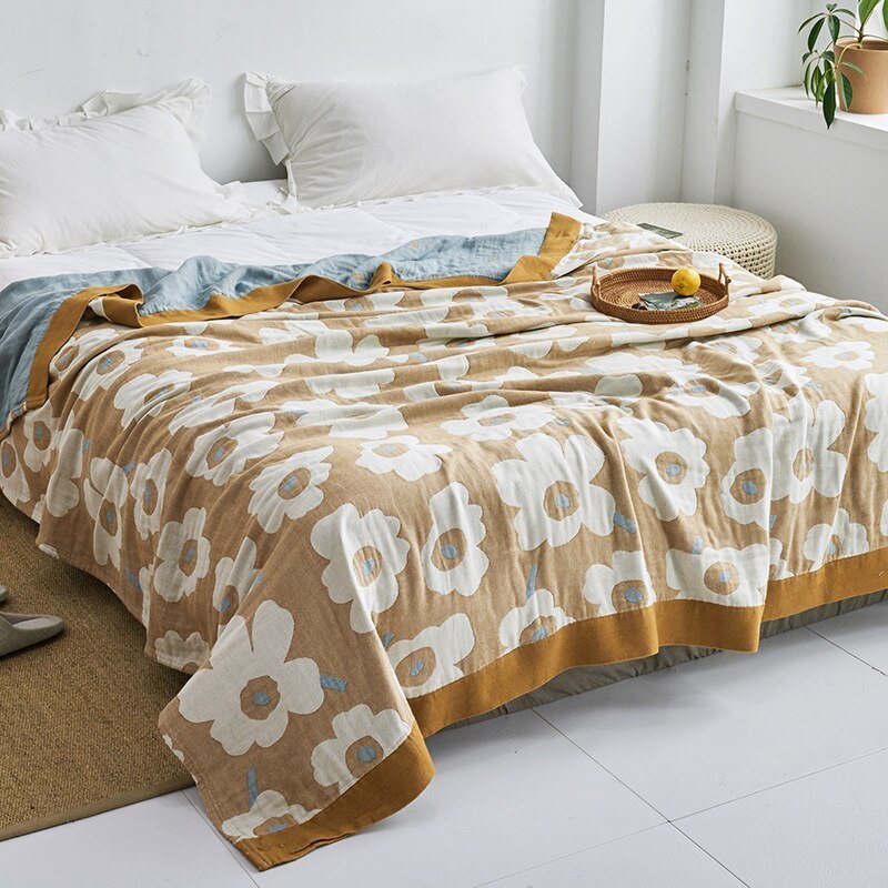 Plaid en coton à motif floral, couverture douce pour lit et canapé, confort quatre saisons, plaid décoratif pour la maison | Sansoti