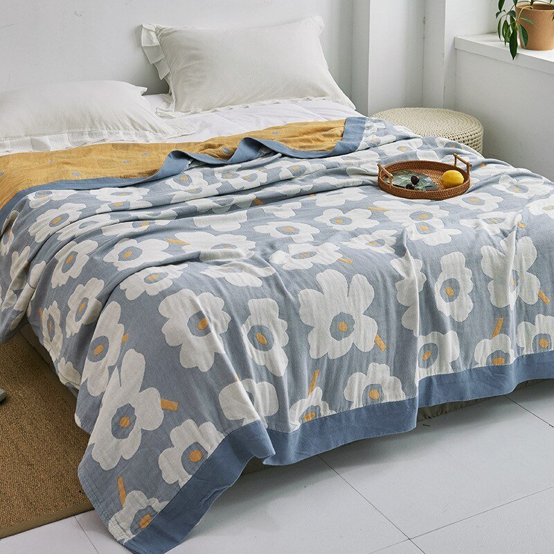 Plaid en coton à motif floral, couverture douce pour lit et canapé, confort quatre saisons, plaid décoratif pour la maison | Sansoti