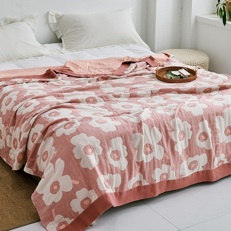 Plaid en coton à motif floral, couverture douce pour lit et canapé, confort quatre saisons, plaid décoratif pour la maison | Sansoti